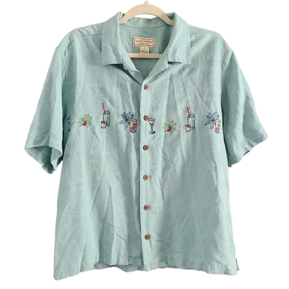 Boca Classics Island Wear Button Down Hawaiian Shirt 100% Silk LARGE